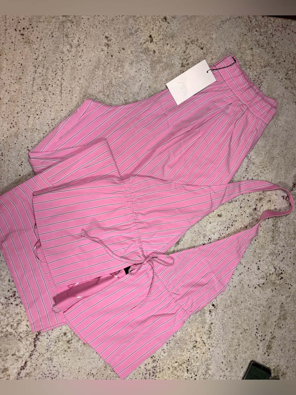 Set Striped poplin Pink Wide-Leg High-Rise Pants - Women's Lounge Trousers - Picture 8 of 13